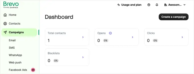 แดชบอร์ดแคมเปญ Brevo Brevo Campaigns Dashboard