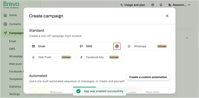 เปิดใช้งานแคมเปญ SMS แล้ว SMS Campaigns Activated