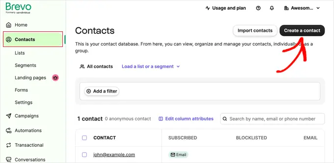 การสร้างผู้ติดต่อใน Brevo Creating a Contact in Brevo