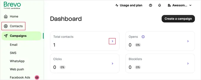 ไปที่หน้าผู้ติดต่อใน Brevo Go to the Contacts Page in Brevo