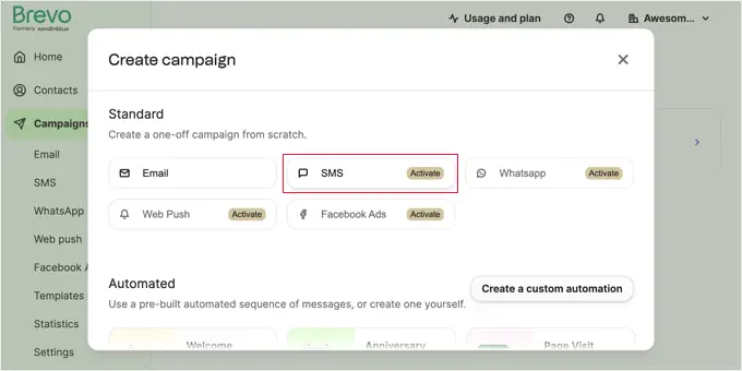 คลิกปุ่มเปิดใช้งานถัดจากแคมเปญ SMS 34328 น Click the Activate Button Next to SMS Campaigns