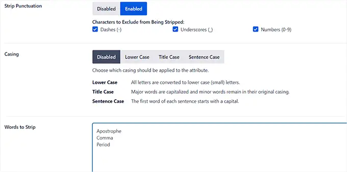 文件名的 AIOSEO 设置 AIOSEO settings for Filename
