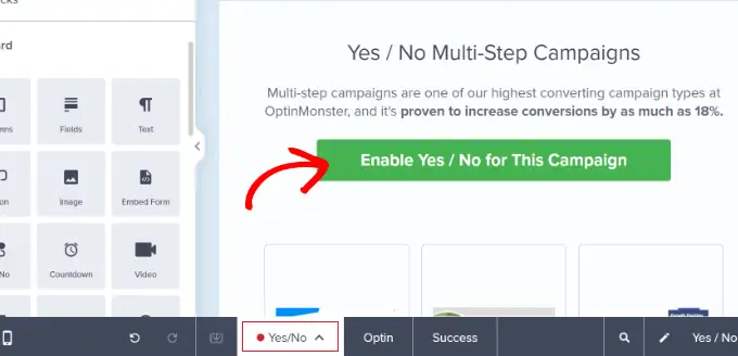 點選按鈕啟用“是/否”活動功能 Enable yes no option