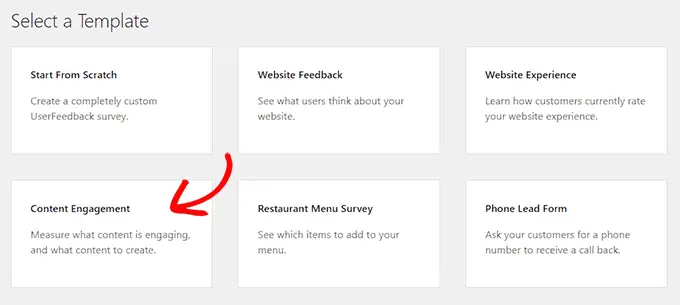 콘텐츠 참여 템플릿을 선택하세요. Select the Content Engagement template