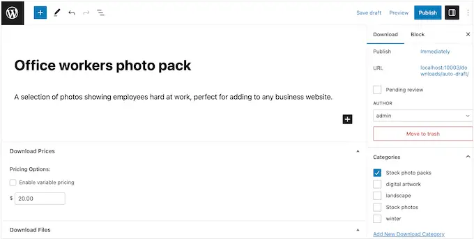 Tworzenie dołączonego produktu ze zdjęciami stockowymi za pomocą funkcji Easy Digital Downloads Creating a bundled stock photo product using Easy Digital Downloads