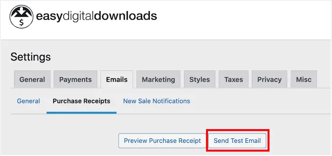 Wysyłanie wiadomości testowej za pomocą Easy Digital Downloads Sending a test email using Easy Digital Downloads