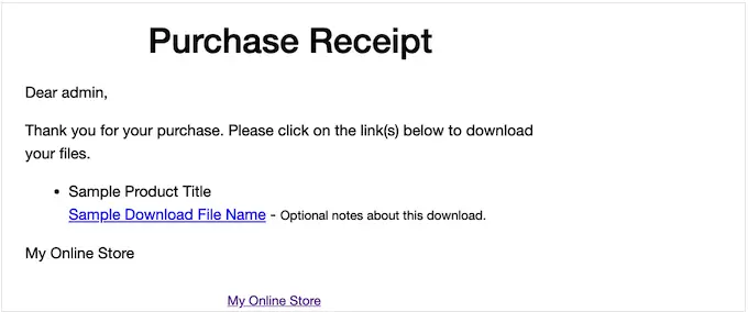 Domyślny dowód zakupu Easy Digital Downloads The default Easy Digital Downloads purchase receipt