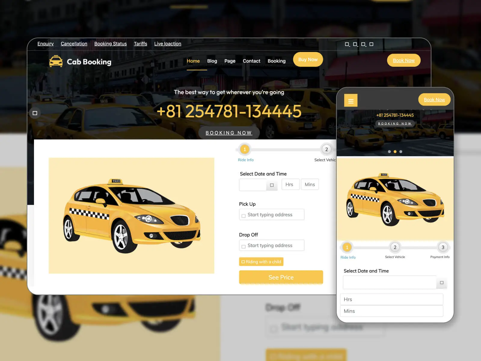Collage of Taxi Booking: tema de WordPress creativo y flexible para sitios web de reservas en mezcla de colores perú, plateado, blanco, negro y mocasín
