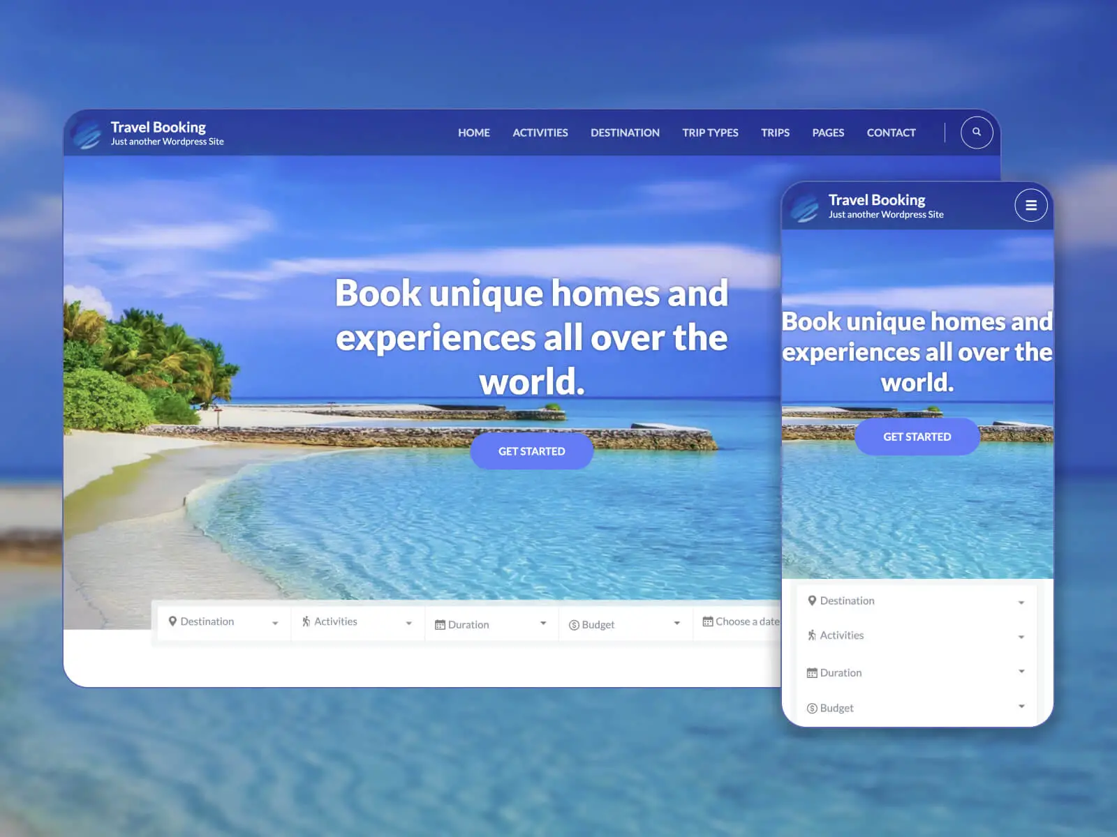 Foto de Travel Booking: tema versátil de WordPress para plataformas de reservas en tonos azul aciano, gris oscuro, azul acero, nieve y azul acero claro
