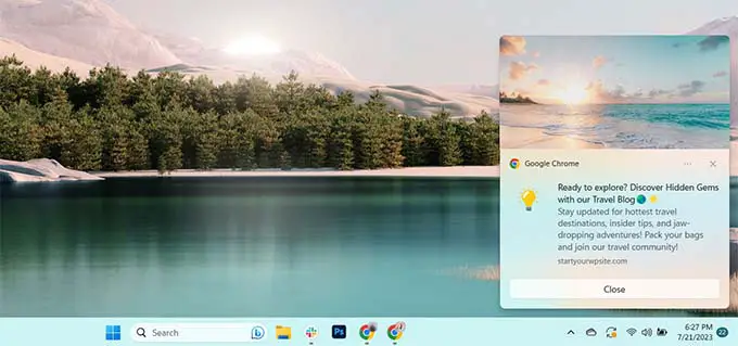 Aperçu du bureau de notification Web Push Web Push Notification desktop preview
