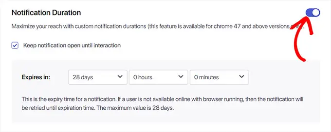 Ajouter une durée pour la notification push Add duration for push notification