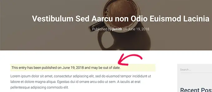 Уведомление о старой публикации отображается в статье Old post notification displayed on an article