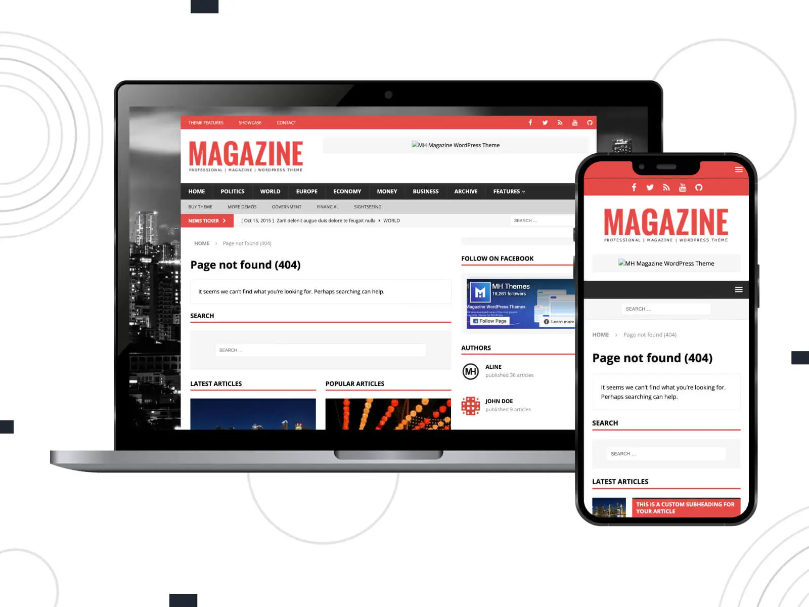 Ilustracja przedstawiająca MH Magazine Lite — kreatywny szablon do prezentowania artykułów i blogów z układem w stylu magazynu w odcieniach ciemnego błękitu, jasnoróżowego, pomidorowego, błękitnego i jasnokoralowego