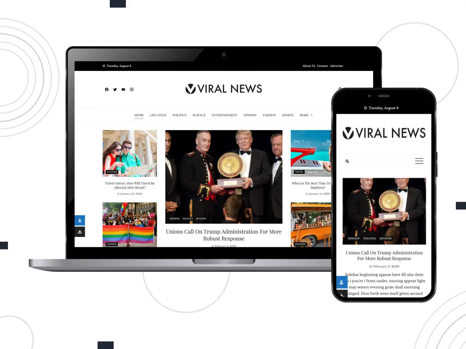 Picture of Viral News — dynamiczny motyw WordPress stworzony dla internetowych portali informacyjnych i bogatych w funkcje blogów w odcieniach sjeny, brązu, ciemnego turkusu, stalowoniebieskiego i czekolady