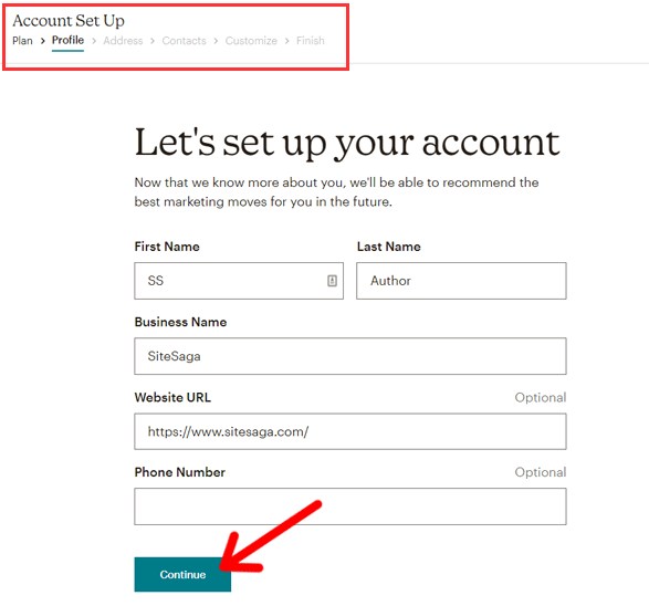 Mailchimp'te Profil Kurulumu