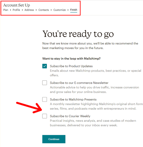 Mailchimp E-posta İşaretleme Hesabı Kurulumunu Bitirin