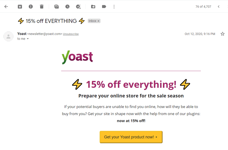 Yoast İndirim Promosyon E-postası