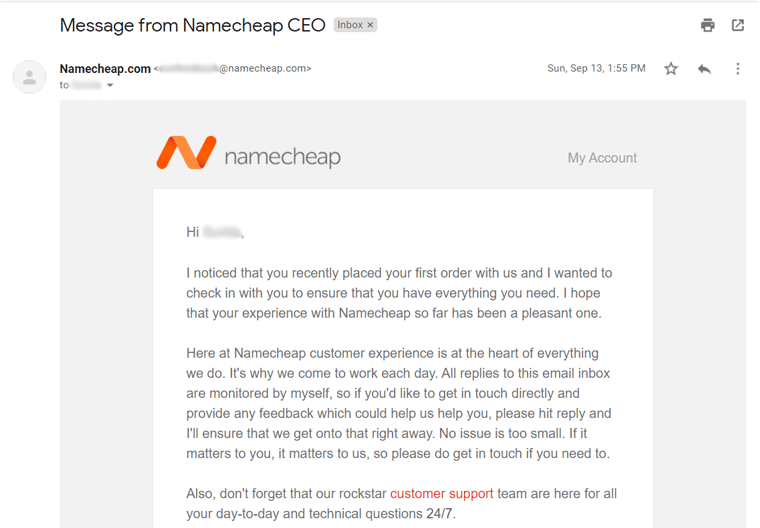 Namecheap CEO'sundan E-posta - İlişkisel E-posta