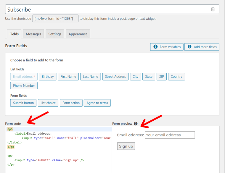 Mailchimp for WordPress Editor