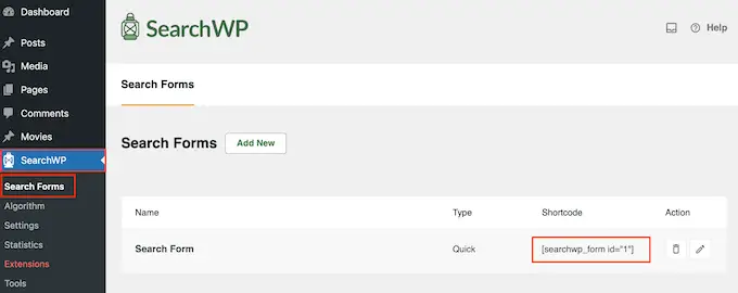 사용자 정의 검색 양식에 대한 단축 코드 얻기 Getting the shortcode for a custom search form