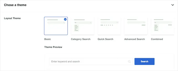사용자 정의 검색 양식의 테마 선택 Choosing a theme for the custom search form
