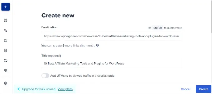 Créer un lien court dans Bitly Create a short link in Bitly