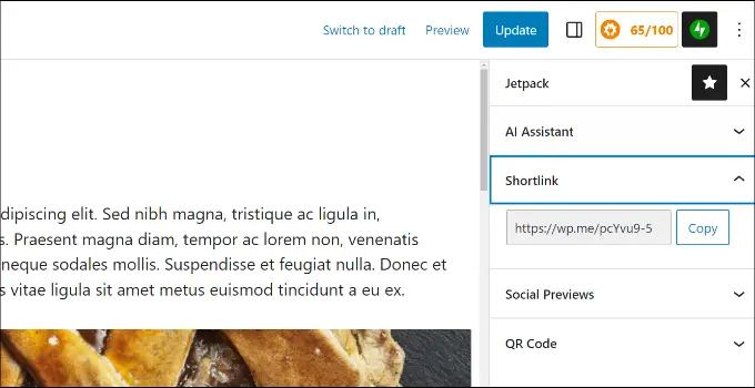Créer un lien court à l'aide de jetpack Create shortlink using jetpack