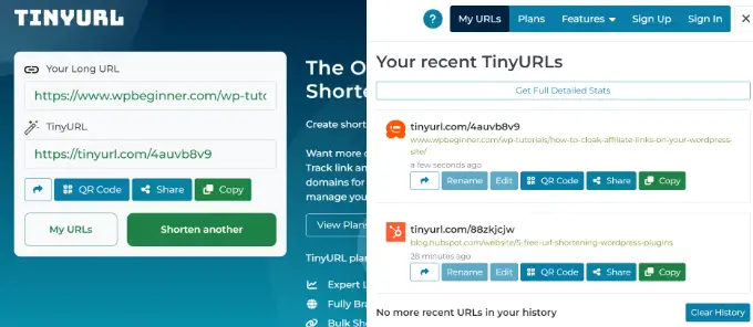 Afficher l'URL raccourcie dans TinyURL View shortened URL in TinyURL
