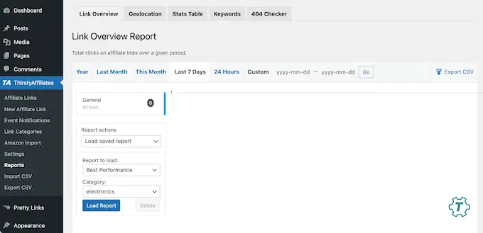 Fonction de rapport d'affiliation de ThirstyAffiliate ThirstyAffiliate's affiliate reporting feature