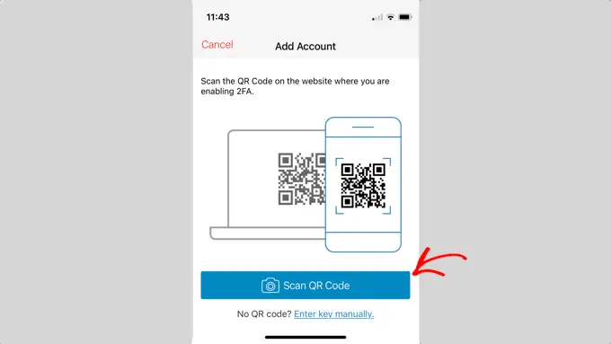 「QRコードをスキャン」ボタンをクリックします Click the Scan QR Code Button