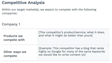 modelo de análise competitiva de plano de marketing