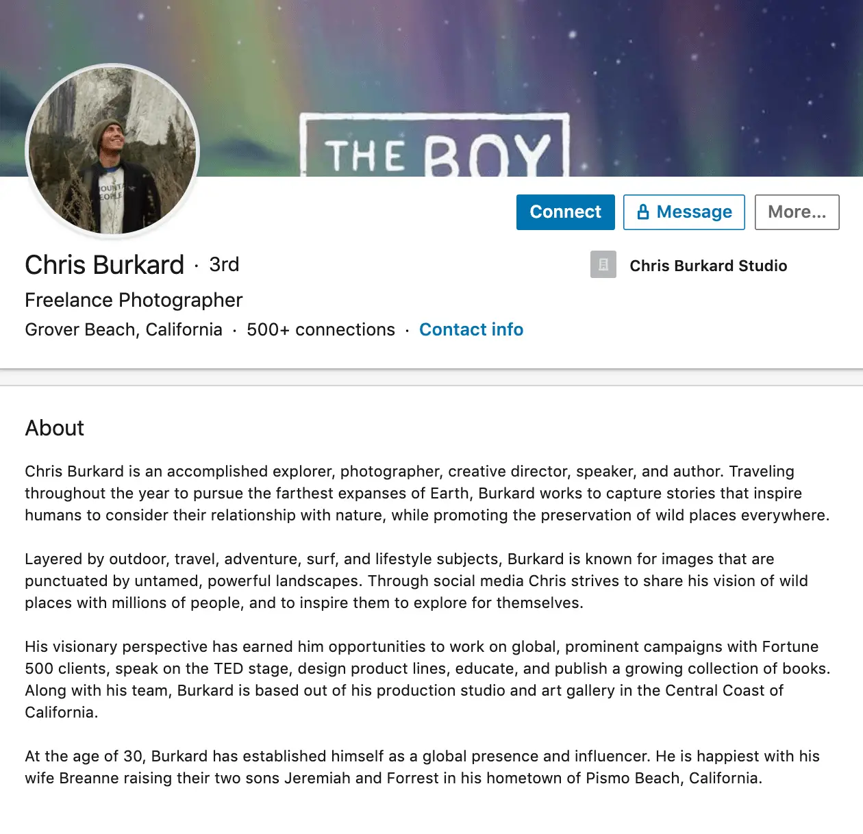 Esempio biografico professionale di Chris Burkard