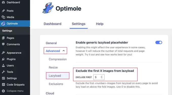 Setările avansate Lazyload ale Optimole Optimole's Advanced Lazyload Settings
