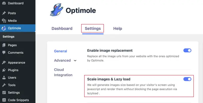 Asigurați-vă că setarea Lazyload a Optimole este activată Make Sure Optimole's Lazyload Setting Is Enabled