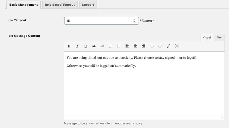 Configuração de logout de usuário inativo