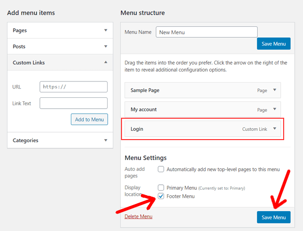 Escolha o local de exibição e o menu Salvar