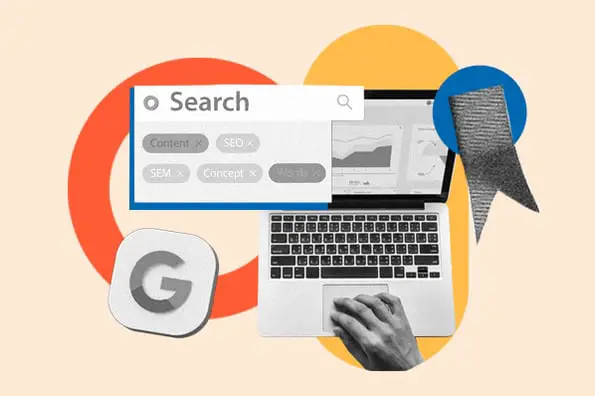 Google arama istatistikleri: resim, Google'ı kullanan dizüstü bilgisayardaki eli gösteriyor