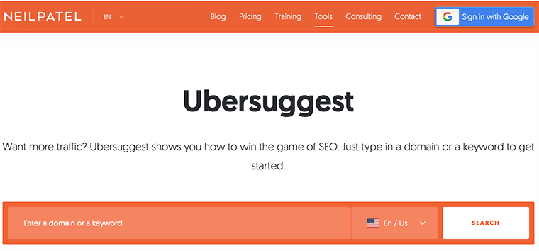 Ubersuggest - Outil de recherche de mots clés gratuit