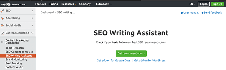 Assistante de rédaction SEO Semrush