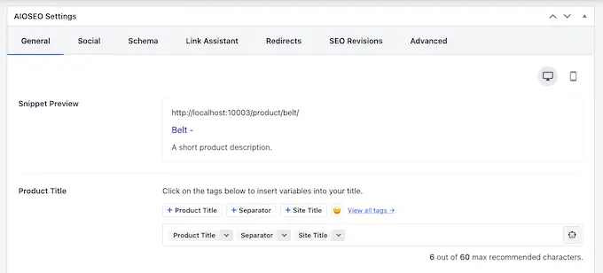 AIOSEO 的 WooCommerce SEO 设置 AIOSEO's WooCommerce SEO settings