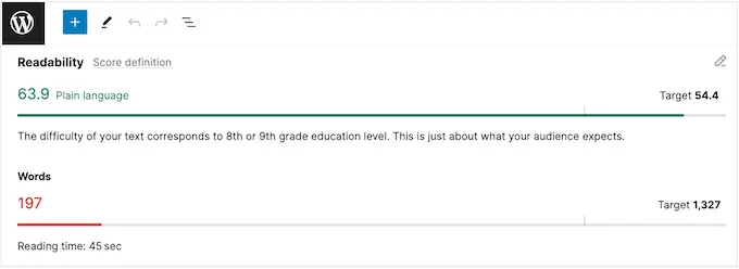 Semrush 的可读性得分 Semrush's readability score