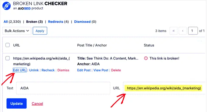 使用 AIOSEO 修复 WordPress 中损坏的 URL Fixing broken URLs in WordPress using AIOSEO