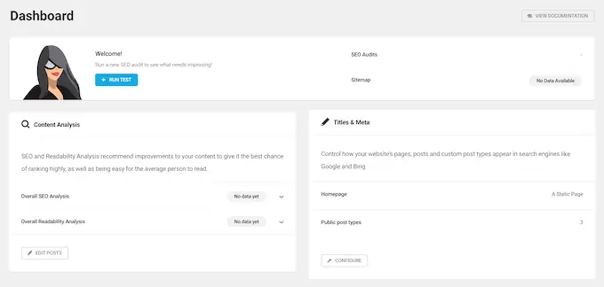 SmartCrawl SEO 仪表板 The SmartCrawl SEO dashboard