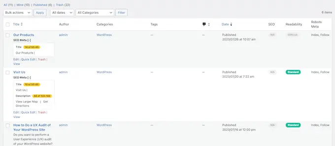 WordPress 仪表板中的其他 SEO 数据 Additional SEO data, in the WordPress dashboard