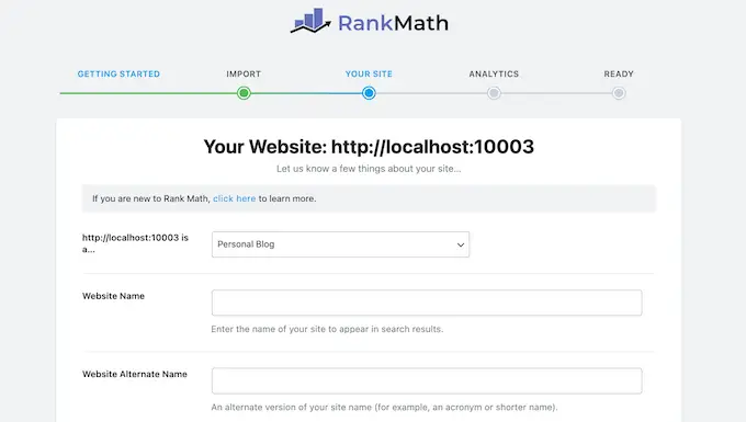 排名数学设置向导 The Rank Math setup wizard