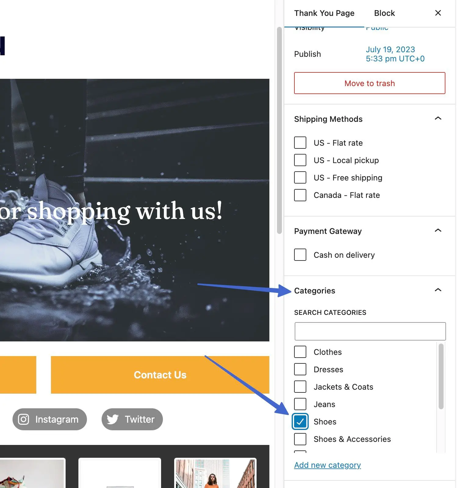 Menetapkan kategori untuk halaman terima kasih WooCommerce.
