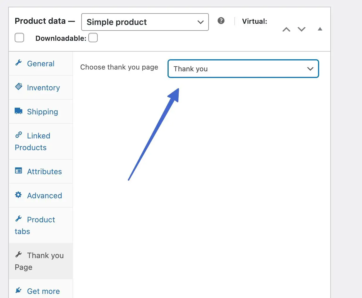 pilih halaman terima kasih WooCommerce.