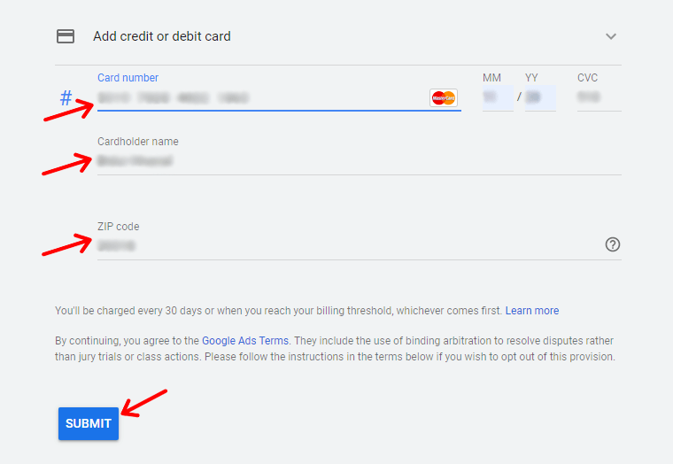 Introduceți detaliile de plată pentru cardul de credit/debit sau bancă