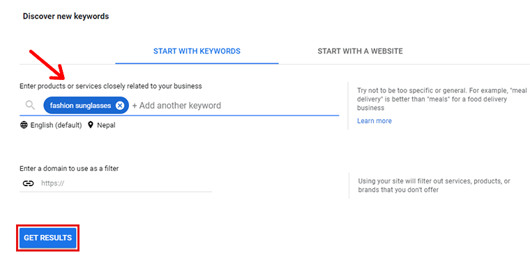 Introduceți cuvântul cheie pentru a genera mai multe idei de cuvinte cheie în Planificatorul de cuvinte cheie Google
