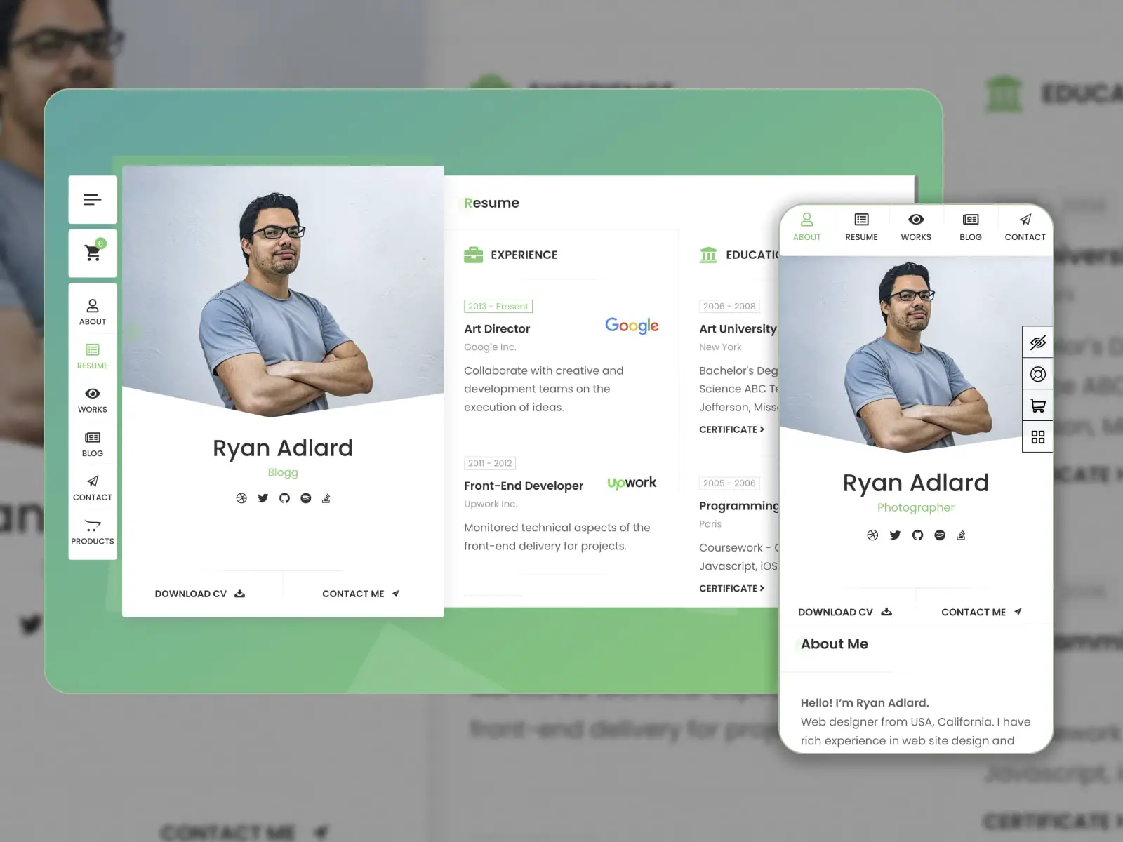 Collage des modèles Elementor du portefeuille de CV RyanCV.